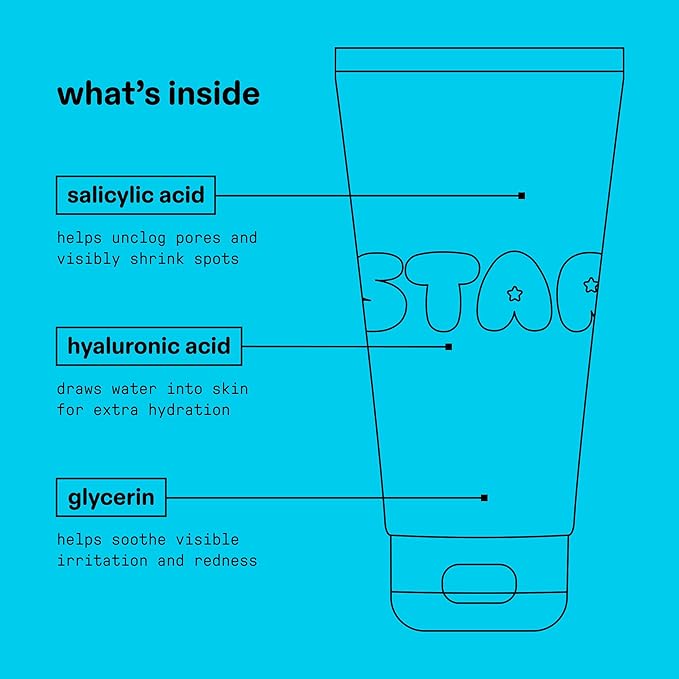 Starface Star Wash + Salicylic Acid, Foaming Facial Cleanser, Made for Breakout-Prone and Sensitive Skin, Minimize Breakouts and Unclog Pores, Unscented, Fragrance-Free (5 fl oz)