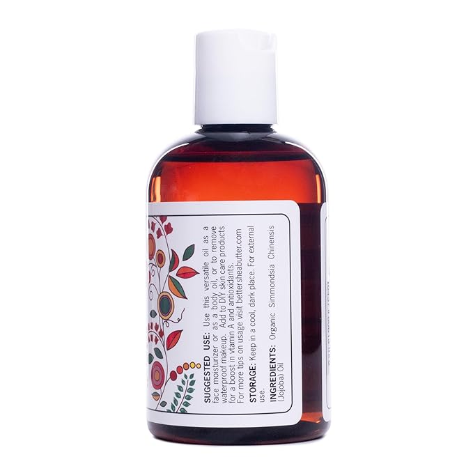 Better Shea Butter Organic Jojoba Oil | 100% Pure, Cold Pressed | Moisturize Face, Body & Hair Oil | Natural Massage Oil | 4 oz