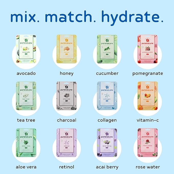 PB & JAY Purenature Facial Mask – Premium Quality Korean Sheet Mask for Firm, Supple Skin – Korean Collagen Essence Hydrating Facemask Sheet (Collagen)