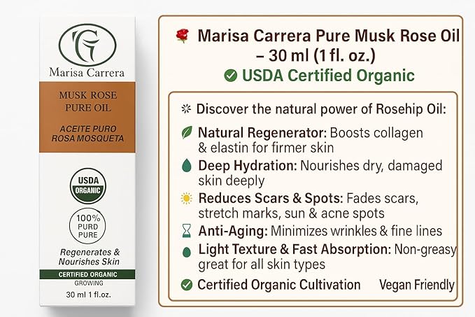 100% Certified Organic Growing Rosehip Oil/Aceite Puro De Rosa Mosqueta 30 Ml. / 1 Fl.oz.heals Dry Skin, Fine Lines, Acne Scars, Eczema, Psoriasis, Dermatitis, Sun Damage & More
