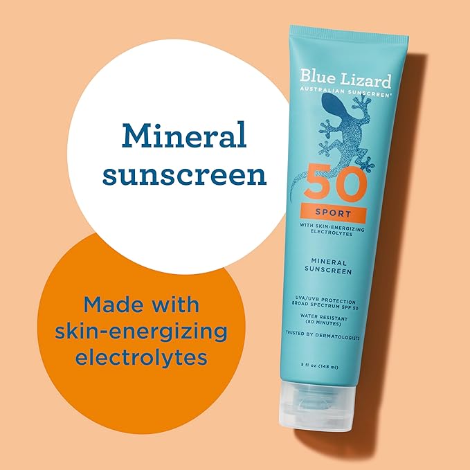 Blue Lizard Sport Mineral SPF 50 Lotion,Ideal for Athletes,100% Mineral Sunscreen Actives,Fragrance-Free,Paraben-Free,Vegan,5 fl oz,(Pack of 2)