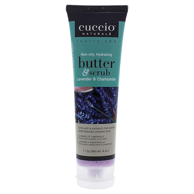 Cuccio Naturale Butter Scrub - Exfoliates And Hydrates - For Softer, Radiant Looking Skin - Infuses Moisture Into Dry Skin - Non-Oily 24 Hour Hydration - Creamy - Lavender And Chamomile - 4 Oz