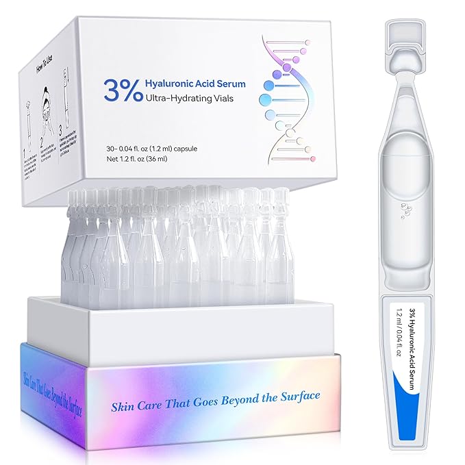 3% Hyaluronic Acid Serum Ultra-Hydrating Vials,Hyaluronic Acid, Hyaluronic Acids for Face Serum for Women Anti Aging Single-Use Tubes Vials(1 Box of 30)