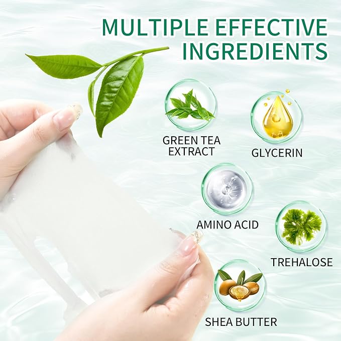 Face Masks Skincare, Pack of 5 Sheet Masks, Hydrating Facial Mask for All Skin Types, Deep Moisturizing, Balance Skin Water & Oil, Soothing, Green Tea
