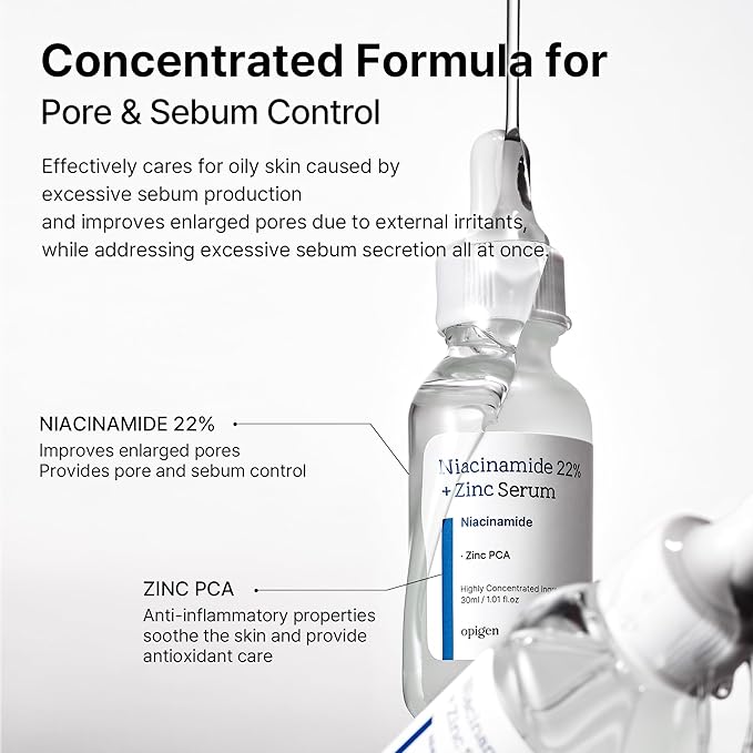 Niacinamide 22% + Zinc Serum for Face, Pore Reducer, Diminishes Acne Prone, Skin Balancing Pore Reducing, Korean Skin Care, 1oz