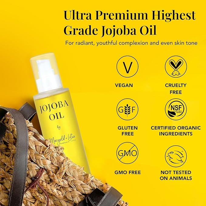 Jojoba Oil Organic Cold Pressed 3.3 oz-USDA Certified 100% Pure Organic for Hair Face Body Skin Natural Moisturizer Hexane-Free Reduce Stretch Marks Vitamin E Carrier Oils Christmas Gifts