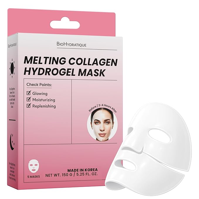 Hydrogel Collagen Face Mask – Overnight Hydrating & Firming Treatment for Dry or Mature Skin – Dermatologist Tested, Anti Aging Korean Skin Care, Vegan, Clean Beauty – Pack of 5
