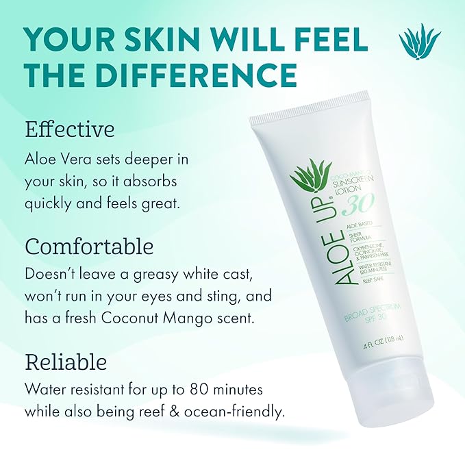 Aloe Up White Collection Sunscreen Spray SPF 30 | Broad Spectrum Sunscreen Mist for Face and Body | Aloe Vera Gel Water Resistant up to 80 Minutes | Reef Friendly, Non Greasy Coco Mango Fragrance 4 oz
