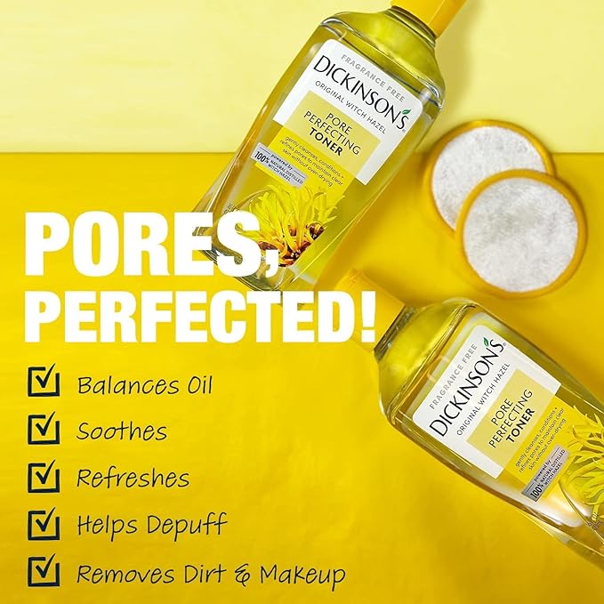 Dickinson's Original Witch Hazel Pore Perfecting Toner | 100% Natural Distilled Witch Hazel | America's #1 Toner | Refines Pores | Removes Impurities & Oil | 16 Fl Oz (Pack of 2)