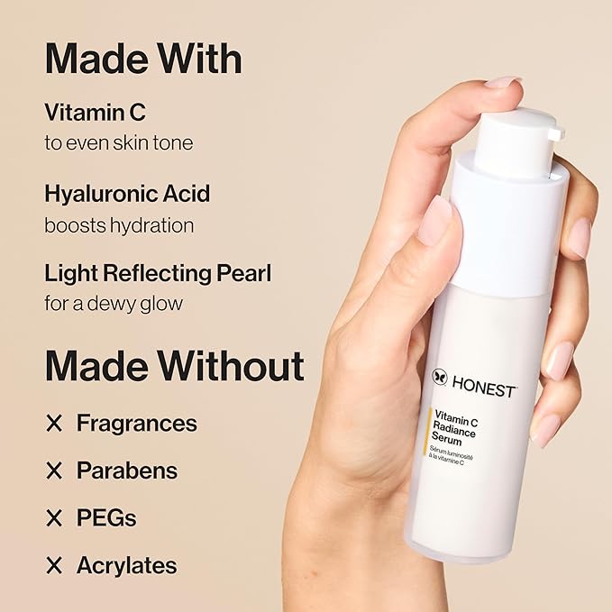 Honest Beauty Mini Vitamin C Radiance Serum, Improves Brightens Skin Tone and Complexion, Gentle for Sensitive Skin, Fragrance-Free, Vegan, Travel Size, .33 fl oz