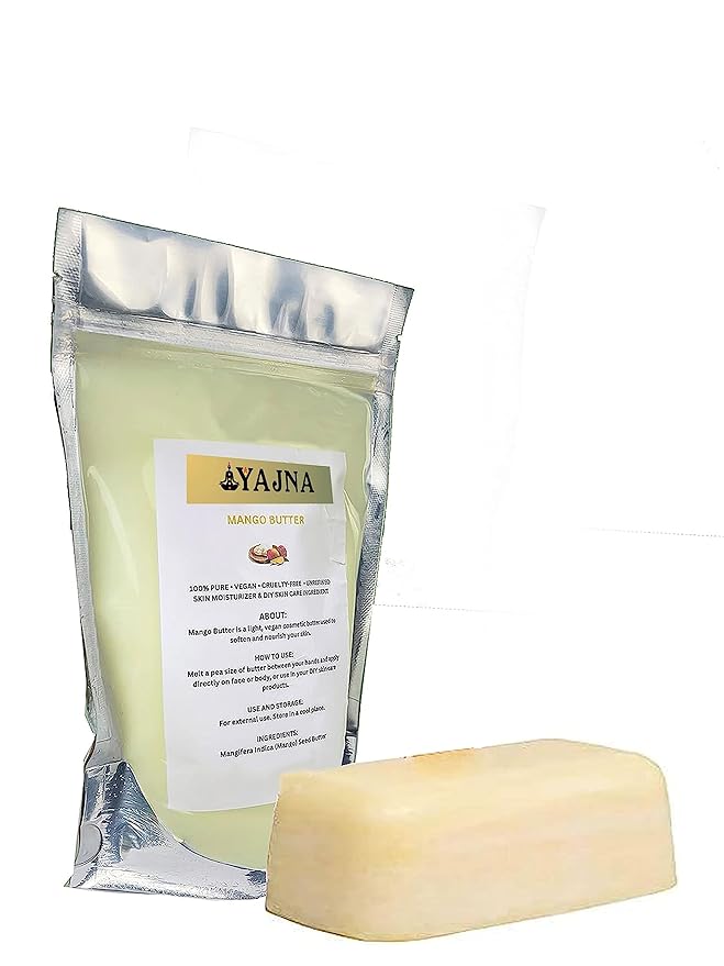 Yajna Organic Raw Mango Butter 100% Pure,Natural & Unrefined| Skin Moisturizer For Face, Body & Hair| 8 OZ/230 GM Ivory/White Grade A | DIY Creams, Balms, Lotions, Soaps| Softens Dry & Tough Skin