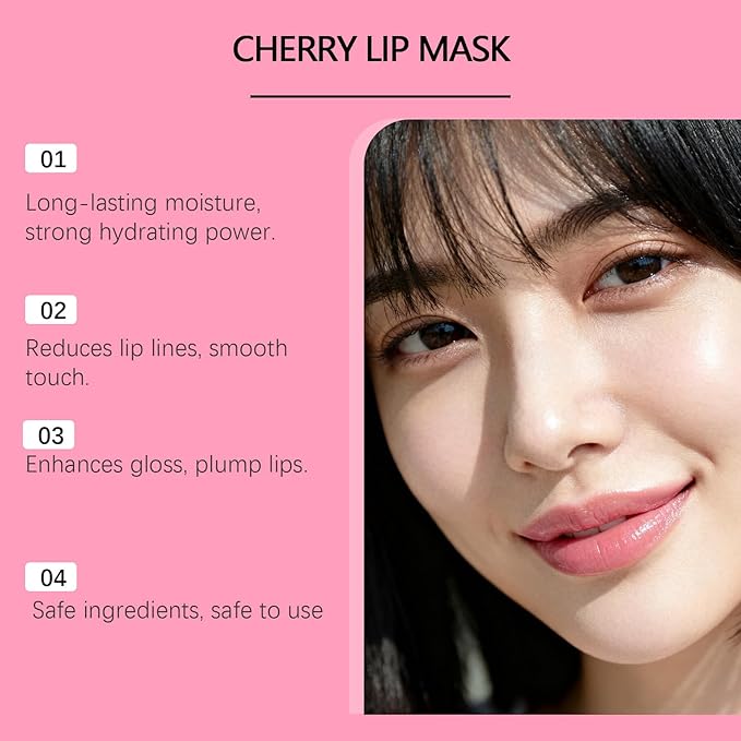 Lip Mask for Overnight Repair - Hydrating Lip Sleeping Mask with Vitamin E & Coconut Extract - Moisturizing Lip Balm Pack for Dry Lips, Non-Sticky Honeybalm Formula (Cherry)