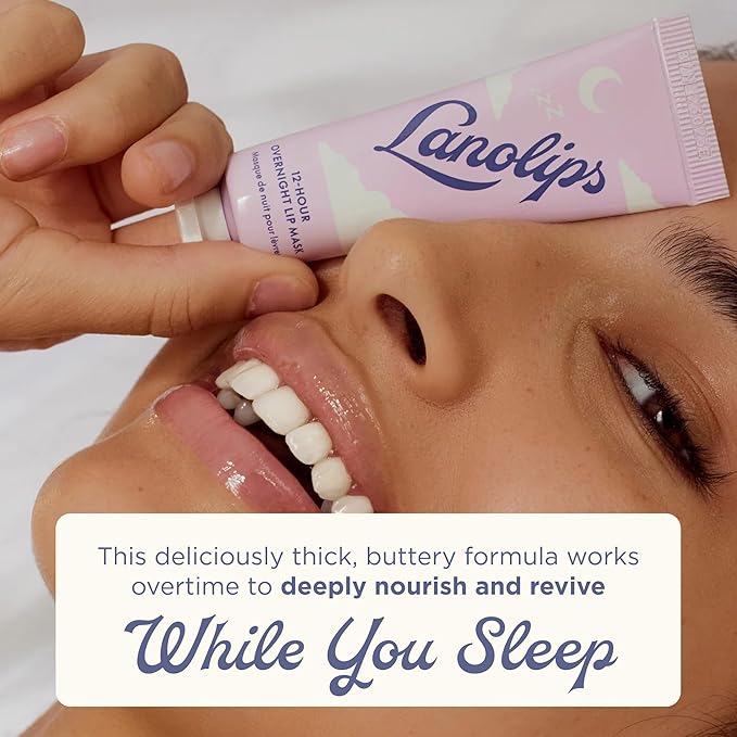 Lanolips 12 Hour Overnight Lip Mask - Rich Lanolin Lip Balm with Hyaluronic Acid, Vitamin C & Ceramides - Restore, Soften & Replenish While You Sleep - Cruelty-Free Hydrating Balm (0.52 oz / 15 g)