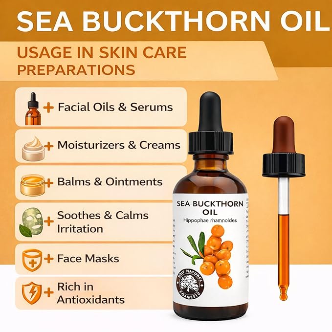 Best Nature's Cosmetics Sea Buckthorn Berry Oil – 100% Pure, Cold-Pressed & Unrefined – For Skin, Hair & Cosmetic Use – Made in Canada – 1 fl oz / 30 ml