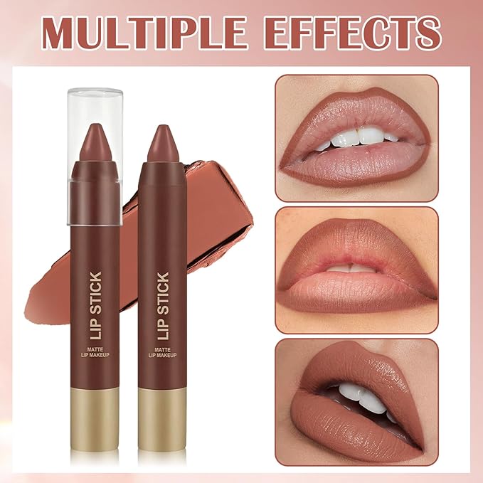 Matte Lipstick Lip Crayon, Nude Brown Long Lasting Lip Stick, Waterproof Velvet Lip Liner Pencil for Women, 24 Hour Neutral Lipstick, B01