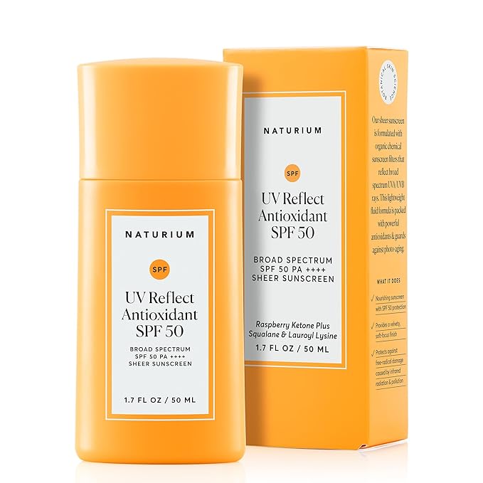 Naturium UV Reflect Antioxidant, Broad Spectrum SPF 50 PA ++++ Sheer Sunscreen, Lightweight Face & Skin Protector with Soft Matte Finish, 1.7 oz