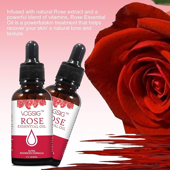 Rose Essential Oil 30ml - Aromatherapy, Skin Moisturizing, Anti-Aging, Reduce Pigmentation, Quickly Absorbed