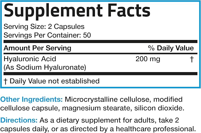 Bronson Hyaluronic Acid 200 MG High Potency Joint Health & Healthy Skin Support, Non-GMO, 100 Vegetarian Capsules