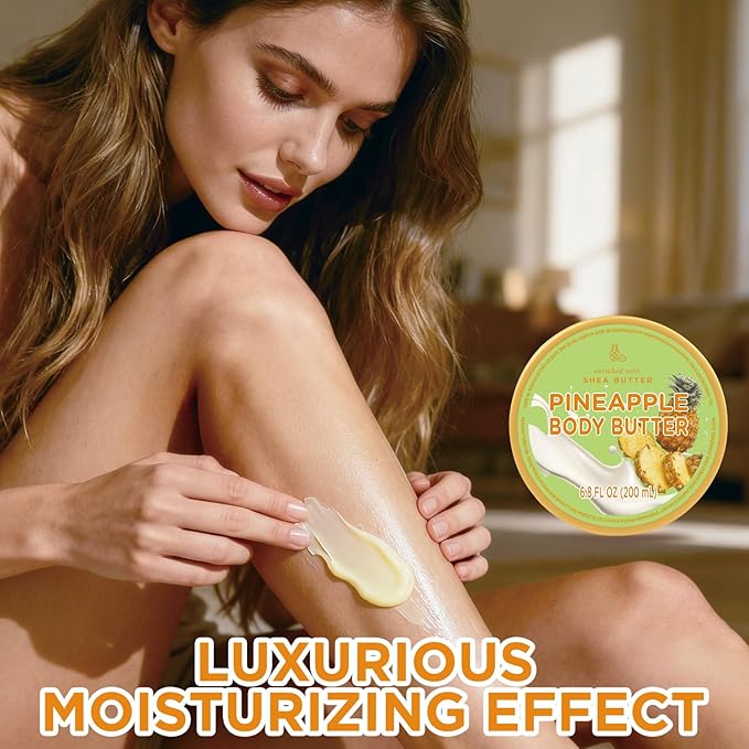 Pineapple Body Butter, Shea Body Butter for Women Dry Skin, Natural Pineapple Lotion for Body Care Smell Good-6.8 floz(200ml)
