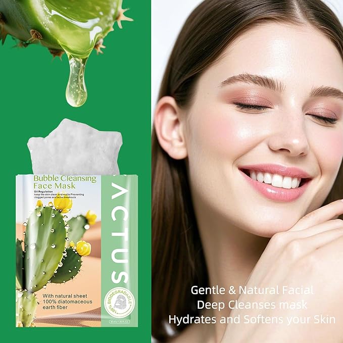 Cactus O2 Bubble Face Masks Sheet for Women,Deep Cleaning Bubble Masks Oil Control Purifying,Home Spa Facial Sheet Mask For All The Skin（12Pack