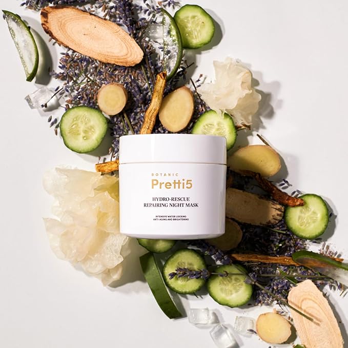 Botanic Pretti5 Hydro-Rescue Repairing Night Mask Nighttime Ritual for Softer, Plumper & Deeply Nourished Skin TCM Science-Led Innovation Vegan Sensitive Skin Safe 100g Jumbo Size