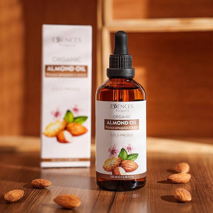 Essences Bulgaria Organic Almond Oil 3.4 Fl Oz | 100ml | 100% Natural Cold-Pressed | Therapeutic Quality | Family Owned Farm | Massage Base | Natural Moisturizer | Ideal Carrier