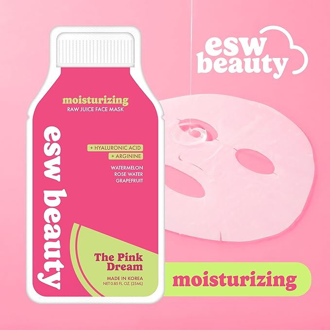 ESW Beauty The Pink Dream - Moisturizing Raw Juice Face Mask - Hydrating with Watermelon, Rose Water & Grapefruit for Dry, Sensitive Skin - Vitamins C & E for Radiance
