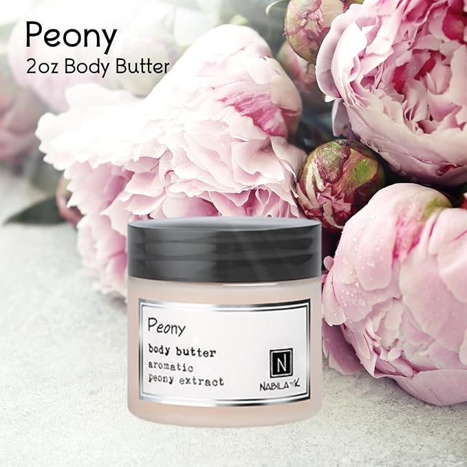 Nabila K Body Butter - Daily Moisturizer for Body Care - Skin Hydrating Deep Moisturizing - Natural Ingredients - Peony - 2 oz