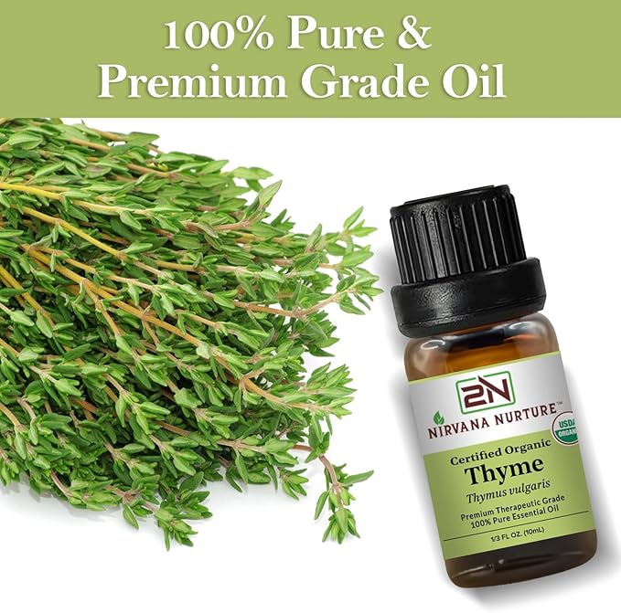 Thyme Essential Oil, USDA Certified Organic, 100% Pure Undiluted, Aromatherapy Oil for Diffuser, Hair & Skin Care
