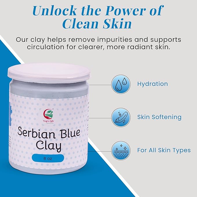 Serbian Blue Clay Powder 8 oz (227g) - 100% Natural Cambrian Clay For Skin & Soap Making - By Yogi's Gift®