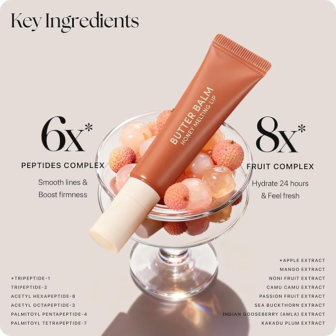 Nature Republic Honey Melting Lip Butter Balm – Hydrating Tinted Balm with Peptides, for Sheer & Glossy, Smooth & Soft Lips (LYCHEE JELLY)