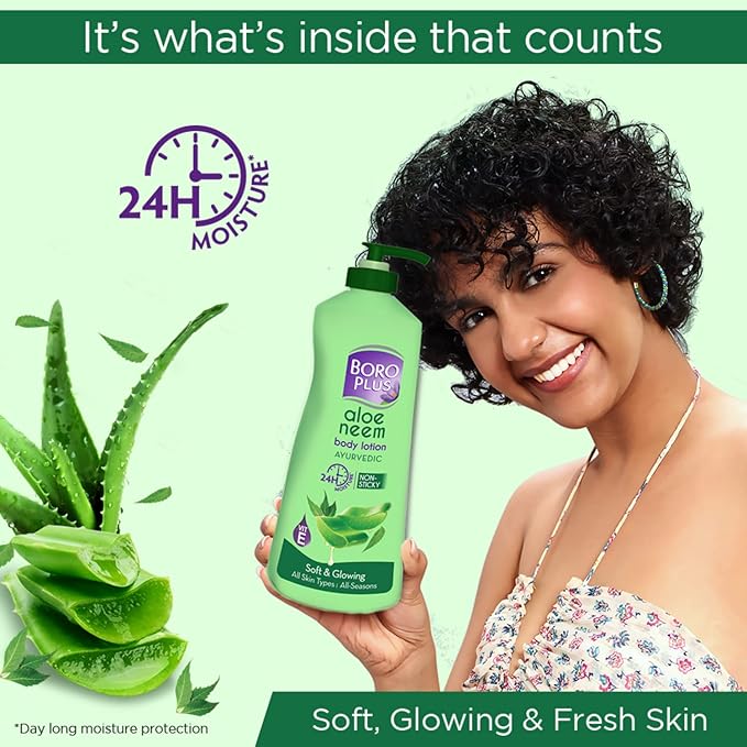 BOROPLUS Aloe Neem Body Lotion | Ultra-Hydrating, Non-Greasy Moisturizer for Very Dry Skin | 24-Hour Deep Nourishment with Aloe Vera & Neem | Fast-Absorbing Body & Hand Lotion | 13.53 Fl Oz (400ml)