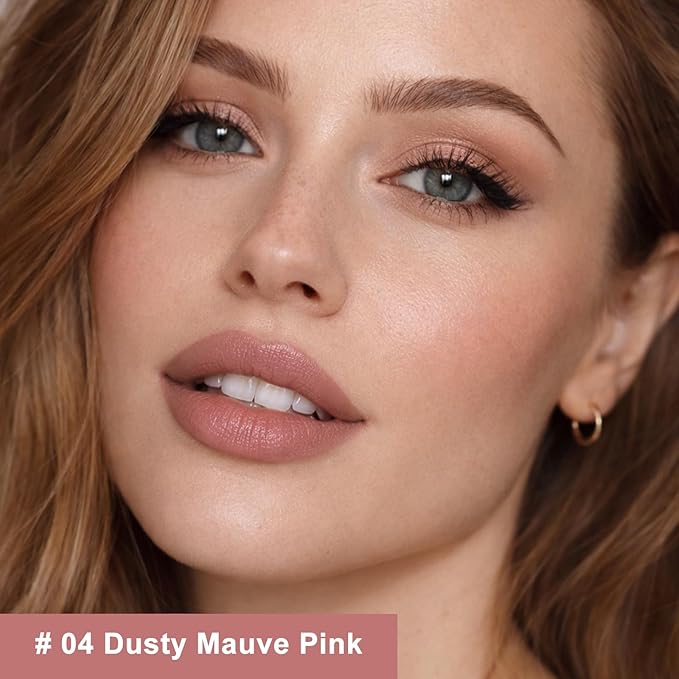 Dusty Mauve Pink Cream Lipstick Lip Crayon, Hydrating Lipstick for Women, Smooth Natural Color Tinted Lip Balm & Lip Crayon Liner in One, Buildable Color with Soft Finish, 04