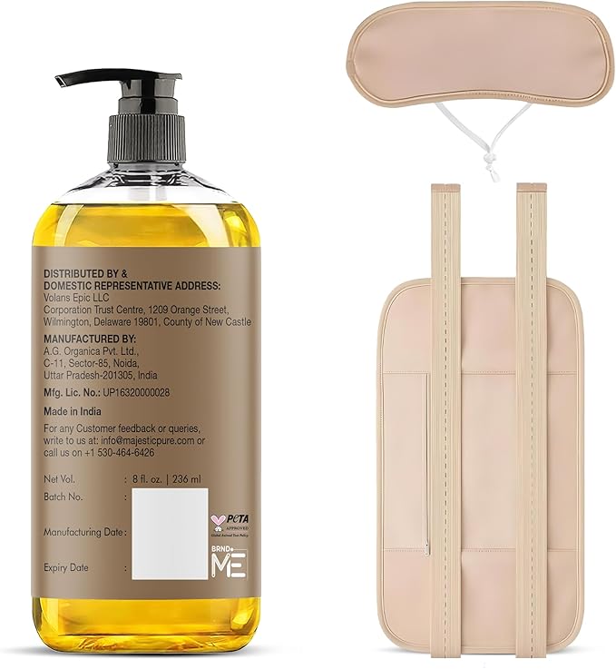 Majestic Pure Organic Castor Oil 8 Fl Oz with Reusable Wraps- 100% Pure and Natural- Cold Pressed & Hexane Free Natural Hair Growth Oil for Eyelashes, Eyebrows, Skin, Body, Face, Nails & Scalp