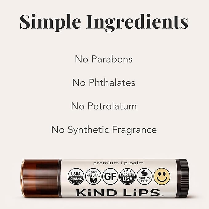 Kind Lips Strawberry Organic Lip Balm (Single Tube) – Hypoallergenic Natural Beeswax Lip Balm for Dry, Cracked Lips – Non Toxic Moisturizing Lip Repair with Vitamin E