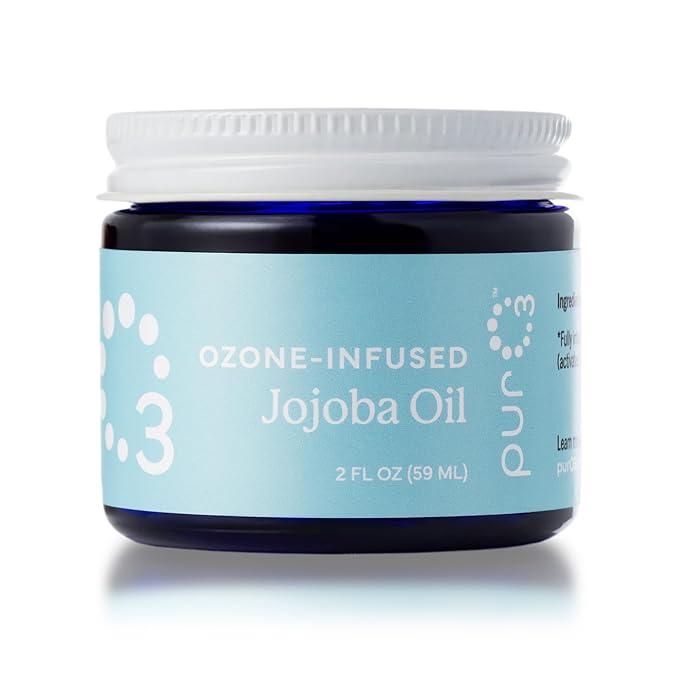 PurO3 Ozonated Jojoba Oil – Pure, Natural, Organic Skincare for Face & Body – Oxygenated Healing Lotion, Moisturizer & Beauty Cream in a Glass Jar – O3 Therapy Salve, 2 oz
