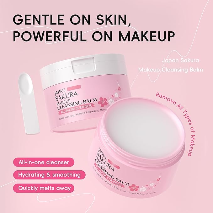 Sakura Makeup Cleansing Balm, Hydrating & Smoothing All-In-One Cleanser Quickly Melts Away, Gently Cleanse Dirt, Impurities And Makeup Face Cleanser & Makeup Remover for Women Girls, 3.53oz.
