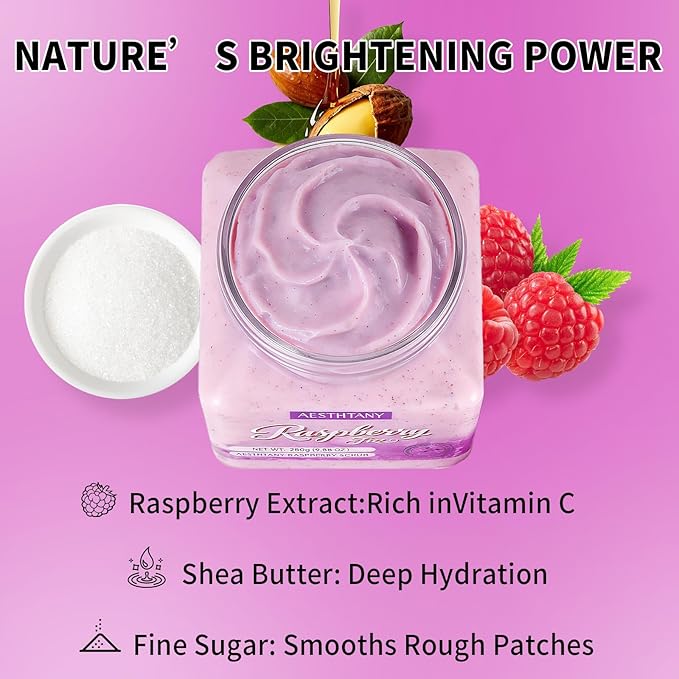 Raspberry Body Scrub & Body Scrub Moisturizing and Exfoliating Body, Face, Hand, Foot Scrub,Deep Cleansing (280g, raspberry)