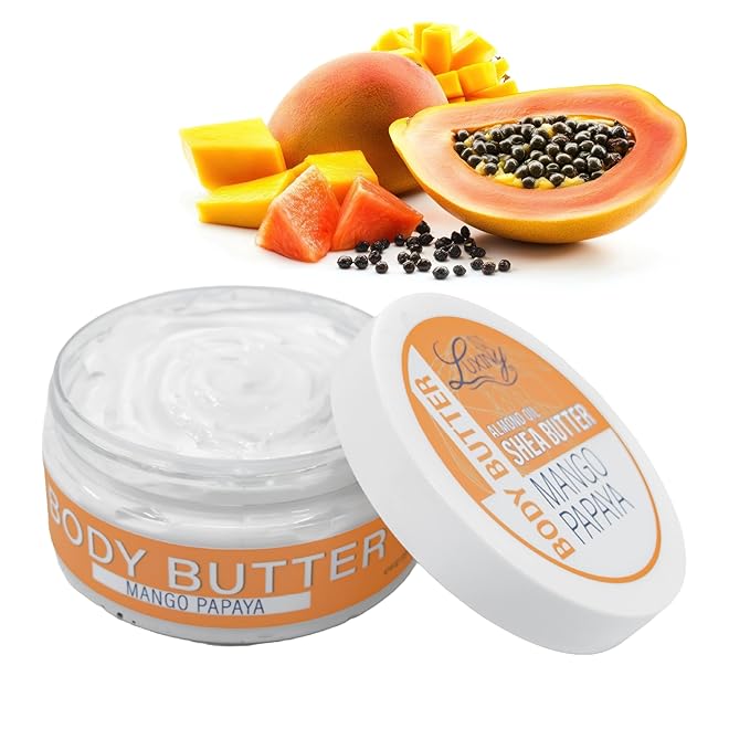 Luxiny Whipped Body Butter for Women & Men – Non-Greasy, Plant-Based Moisturizer with Shea Butter & Essential Oils – Hydrates, Softens & Nourishes Dry Skin (8 oz, Mango Papaya)