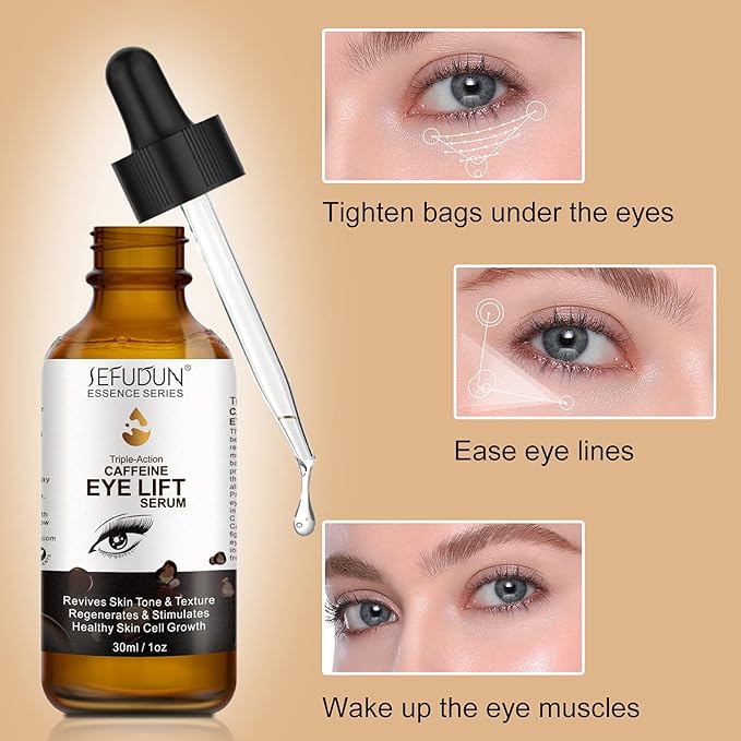 Caffeine Eye Serum, Lift Serum with Vitamin C, Hyaluronic Acid, Reduces Puffiness, Dark Circles, Under Eye Bags 1 oz
