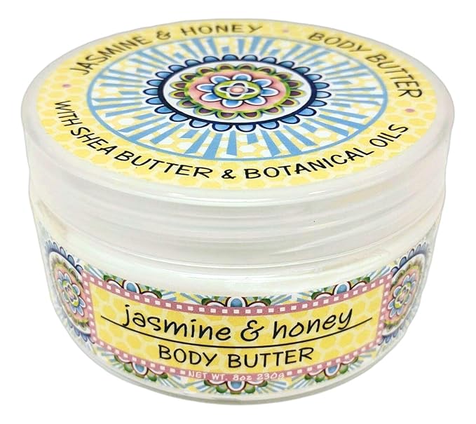 Greenwich Bay Trading Co. Scented Botanic Body Butter - Luxurious Hydration with Shea & Cocoa Butter, Enriched with Vitamin E - 8 Ounce Tub (Jasmine & Honey)