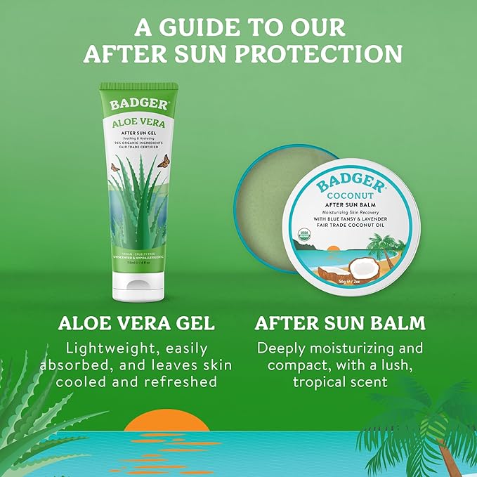Badger Organic Aloe Vera Gel for Face & Body, 96% Pure Unscented Organic Aloe Gel for Cooling, Soothing, Non-Sticky Sunburn Relief, Vegan, Fair Trade & Hypoallergenic, 4 fl oz