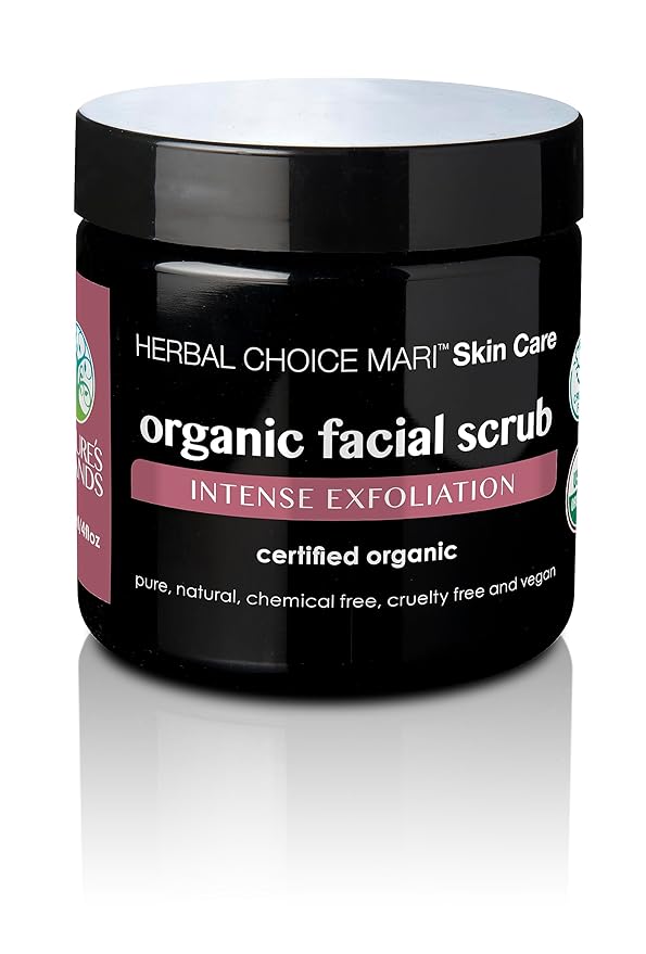 Facial(Face) Scrub Organic by Herbal Choice Mari (4 Fl Oz Jar) - Intense Exfoliating Face scrub and Wash with Brown Sugar, Sea Salt, Shea Butter, and Grape Seed - For Dry Skin - No Toxic Chemicals