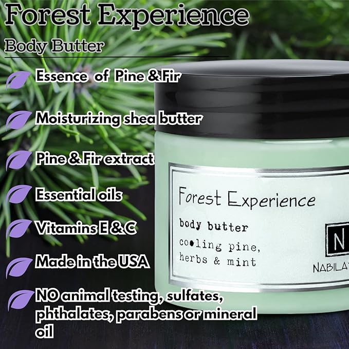 Nabila K Body Butter - Daily Moisturizer for Body Care - Skin Hydrating Deep Moisturizing - Natural Ingredients - Forest Experience - 9 oz
