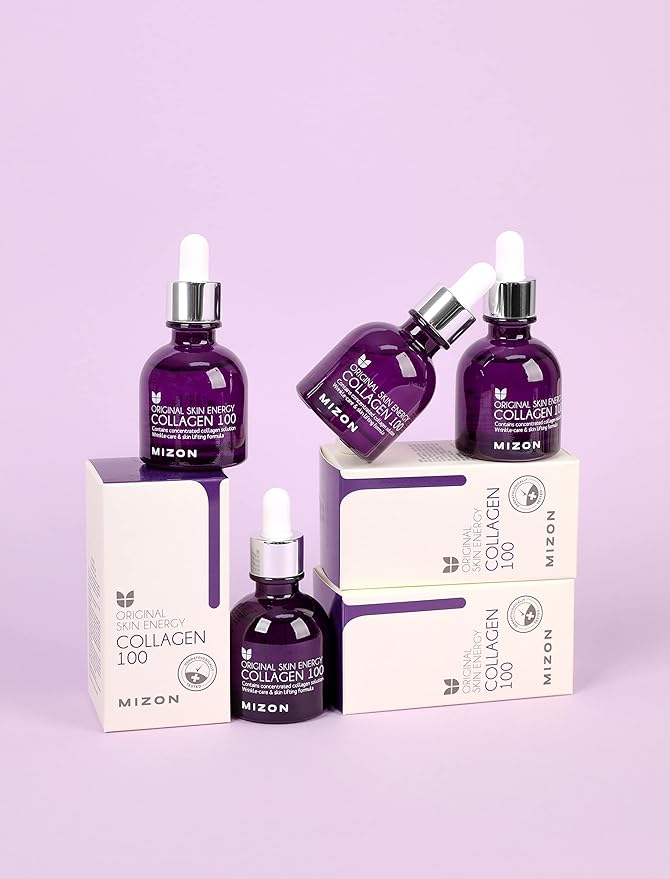 MIZON Marine Collagen 100 Ampoule Serum Korean Collagen Peptide Serum for Firming Skin Wrinkles Hydrating Anti Aging K-Beauty Serum with Adenosine Panthenol & Centella (1.01 fl oz)