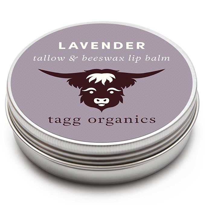 Lavender Moisturizing Tallow Lip Balm – Nourishing & Soothing with Organic Grass-Fed & Finished Tallow, 100% All Natural Beeswax & Essential Oils for Soft, Hydrated Lips, 0.5 oz., by Tagg Organics.