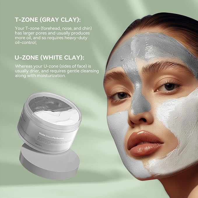WNP Duo Cleansing Clay Mask with Niacinamide & Hyaluronic Acid – Deep Pore Cleanser for T-Zone & U-Zone, Blackhead Remover, Hydrating & Oil-Control Face Mask, 3.53oz (Pack of 2)