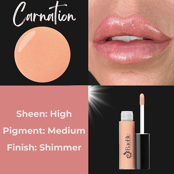 BaeBlu Organic Vegan Lip Gloss, 100% Natural Non-Toxic Moisturizing Ingredients, Carnation