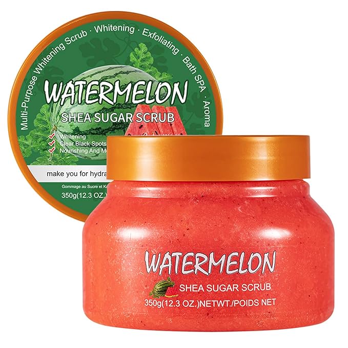 Facial Scrub Shea Sugar Scrub Ultra Hydrating and Exfoliating for Nourishing Essential Body Care Improves Acne Scars, Blackheads, Pore Size, and Skin Texture (watermelon)