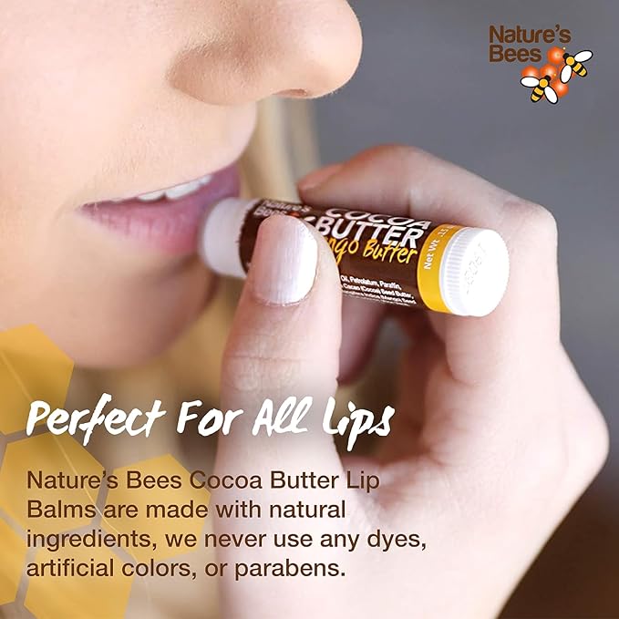 Nature's Bees Cocoa Butter Lip Balm Moisturizer, 24 Pack - 4 Flavors, Original, Shea Butter, Mango Butter, & Olive Oil, Made with Coconut Oil, Beeswax, Vitamin E and Aloe, 0.15 oz - Packaging May Vary